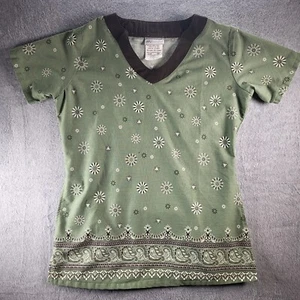 UA Scrub Top Uniform Green Bandana Floral Womens Size Small - Picture 1 of 12