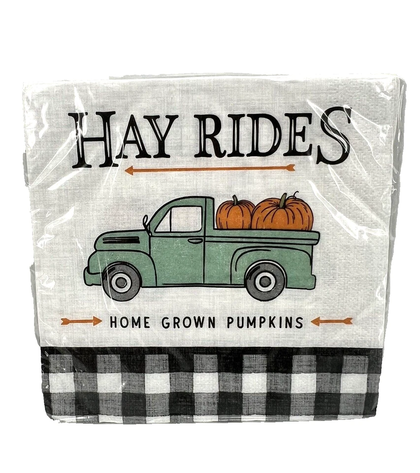 Servilletas de papel para almuerzo de otoño 6,5"" blanco negro calabaza camión Hayrides 2 capas -16 quilates Foto 1 de 4
