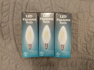 Pack of 3 LED Filament 25W Candelabra Dimmable Bulbs. 2700k Warm Color. E12 - Image 1 of 4