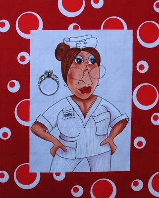 BonEful FABRIC Cotton Quilt Applique VTG Loralie Red White Nurse US AA Lady Girl - Image 1 of 4