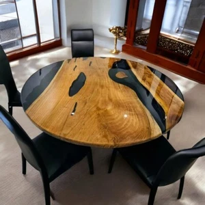 Mesa de centro redonda negra de resina epoxi personalizada de madera para restaurante decoración - Imagen 1 de 11
