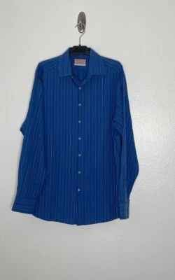 Thomas Pink Striped Button Down Shirt Men's XLarge Casual Fit Blue Red White 17" - Image 1 of 4
