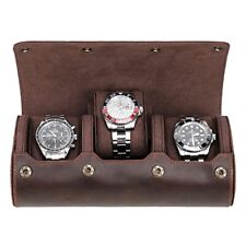 Leather Watch Case Roll, 3 Watch Organizer, Storage Holder Box Collection.