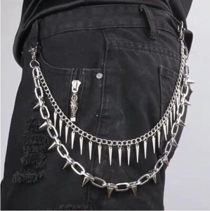 Belt Chain Punk Hip Hop Goth Style Jeans Trousers Hanging Chains Spikes Rivets - Picture 1 of 9