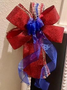 8”  4th Of July, Memorial Day,Patriotic  Bow Wreath Swag 8x12” Ships  Fluffed - Picture 1 of 5