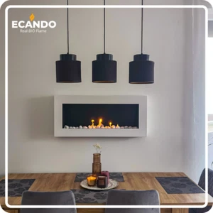Bio Ethanol Fireplace 900x400 BOX Wall-Mounted - White Matt - With Glass - Set - Picture 1 of 10