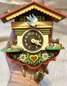 Rare Vintage German Bird House Pendulum Cuckoo Clock Wind Up Tested Works No Key - Picture 1 of 5