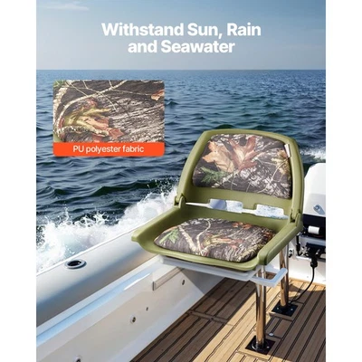 Low Back Boat Seat Flip Up Fishing Boat Seat Foldable Sponge Cushion Camouflage - Image 1 of 4