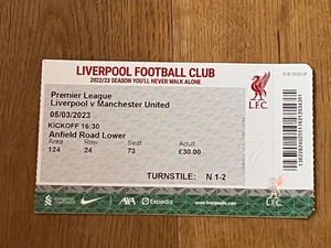 TICKET 2022/23 Liverpool v Manchester Man United League - Green UTD End - Picture 1 of 1