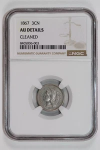 1867 THREE CENT NICKEL NGC AU DETAILS - Picture 1 of 2