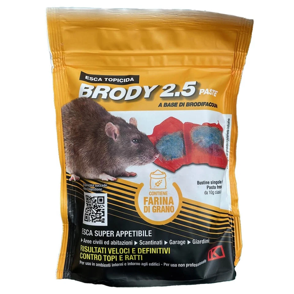 Esca rodenticida Brody 2.5 pasta rosso farina di grano 150g Kollant - Immagine 1 di 1