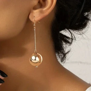 Gold Plated Long Drop Dangle Sphere/Ball Hook Earrings Bright And Easy Wearing! - Picture 1 of 5