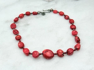 Sterling Silber rote Bambus Koralle Halskette Vintage Perlen Statement schwer 20" - Bild 1 von 3