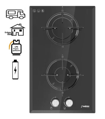 Phoenix Domino-WGL Motorhome Gas Hob Glass Built In Cooker Gas Cooker 2 Burner Cooker - Image 1 of 4