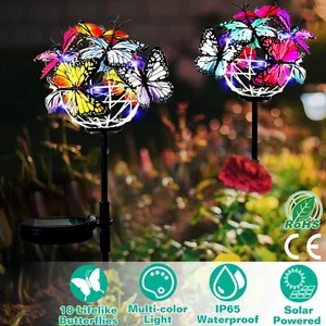 2PCS LED Solar Butterfly Garden Stake Lights Yard Lawn Pathway Decor Waterproof - Picture 1 of 12