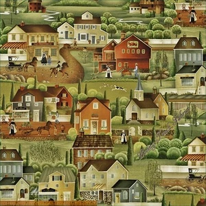 WINDHAM "COUNTRY STORE" 41273 SCENIC FARM HOUSES FABRIC (SELECT SIZE) - Picture 1 of 2