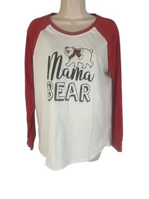 Cuddl Duds Nightshirt Womens Medium Red&White w/ Graphic Mama Bear, Long Sleeve - Image 1 of 4
