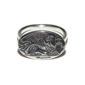 Anillo Artesanal de Plata de Ley 925 Griego Egipto Esfinge Esfinge Protector Sello Talla 9 - Imagen 1 de 8