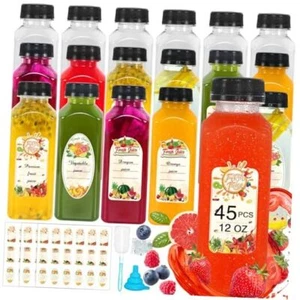 Plastic Juice Bottles with Caps 12 OZ, 45 Pcs Juice Bottles Clear 12OZ 45Pcs - Picture 1 of 7