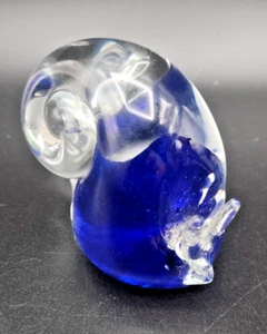 Hut Princ Czech Art Glass Blue & Transparent Snail Paperweight Rare ~11oz - Picture 1 of 8