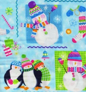 Snowmen & Penguins Light Blue By Golly Get Jolly! Quilt Sew Fabric BLANK - Picture 1 of 1