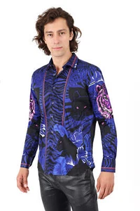 BARABAS Men's Rhinestone Tiger Floral Long Sleeves Shirt 2SPR225 - Picture 1 of 37