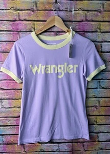 Wrangler Ringer T Shirt tee with logo in pastel Violet Size Small With Tags - Picture 1 of 5