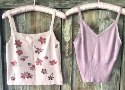 Lote Camiseta sin mangas tejida suéter asfalto azul aeropostale vintage rosa floral lila S M Foto 1 de 4