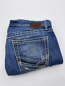 BKE Jeans Mens 34" x 28.5" Fulton Buckle Destroyed Distressed Bootcut Blue - Picture 1 of 18