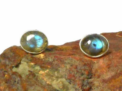 Oval LABRADORITE  Sterling Silver 925 Gemstone Stud Earrings - 8 x 10 mm - Image 1 of 4