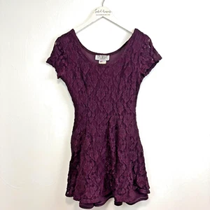 Vestido de Encaje Vintage Púrpura Oscuro Manga Corta Mini Informal Fiesta de Baile Años 80 90 M - Imagen 1 de 6