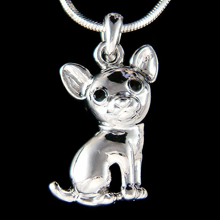 Winzig Chihuahua Hund mit Swarovski Kristall Welpe Tier Liebhaber Halskette - Bild 1 von 1