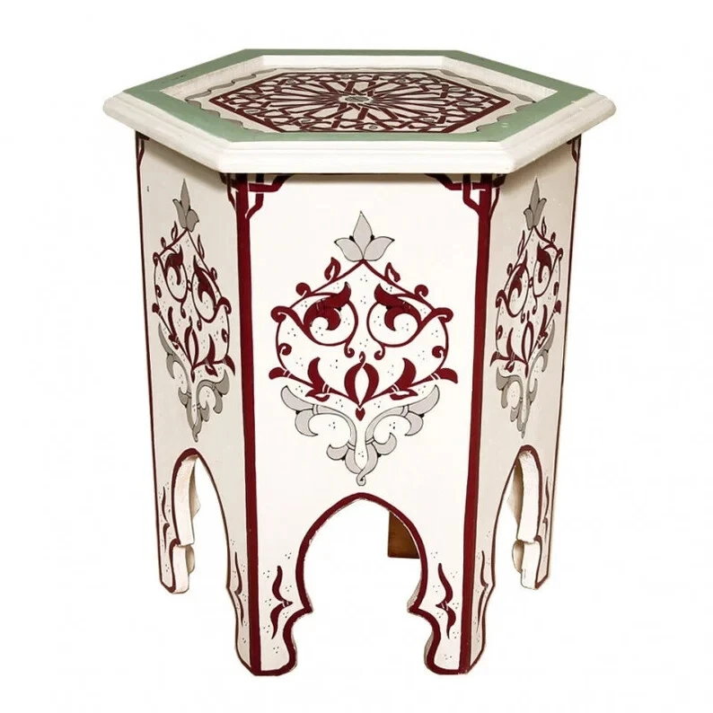 White Coffe Table Moroccan Handmade Table Side Delicate Hand Painted Exquisite - Image 1 of 1