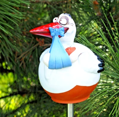 Ceramic Garden Decor Lawn Stake Stork Bird Baby Shower H18cm Midene Handmade - Image 1 of 4