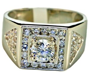 4.6 CT cz Solitaire With Accents  Men's ring 18k white gold Overlay size 9 T71