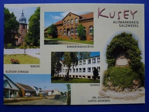 AK Kusey Klötze Altmarkkreis Salzwedel Kirche Schule Dr.-Schultz-Lupitz-Denkmal - Bild 1 von 2