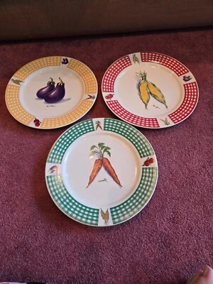 Fresh Vegetables Set of 3 Dinner Plates Corn Eggplant and Carrot - Image 1 of 4