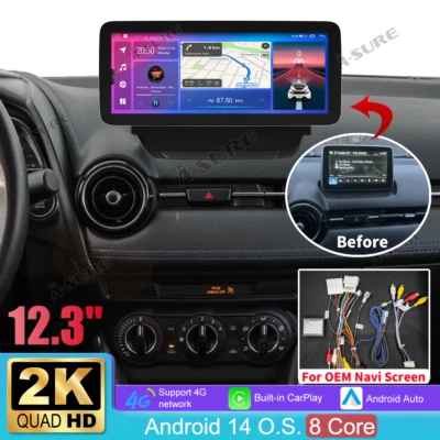 12.3'' Android 14 Stereo Radio For Toyota Yaris IA 2014-2023 WIFI Carplay 4+64GB - Image 1 of 4