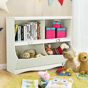 White Wood Kids Storage Cubby Children Books Toys Organiser Bins Scrapbooks Fun - Picture 1 of 8