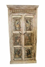Vintage Armoire Architectural DEEP RELIEF CARVED RUSTIC FARMHOUSE clearance