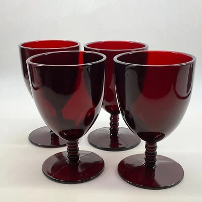 Anchor Hocking Monarch Royal Ruby Red Footed Goblets - Vintage - Set of 4 - Image 1 of 3
