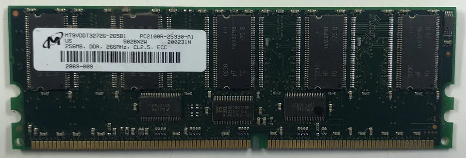 Micron MT9VDDT3272G-265B1 256MB DDR Server RAM Memory - Image 1 of 1