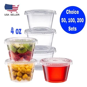 4 oz Plastic Clear Disposable Portion Cups with Lids for Sauce Cup BPA - Picture 1 of 13