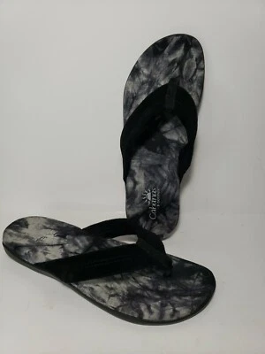 Chinelos femininos Cabanas Isotoner preto-branco tingido tamanho 9 - Imagem 1 de 4