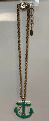 Amrita Singh Ellis Island 18" Gold tone brass Turquoise Enamel Anchor Pendant - Image 1 of 4