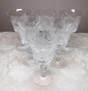 ABP American Brilliant Period Cut Glass Claret Wine Glass Star Fan Zip Stem - 6 - Picture 1 of 17