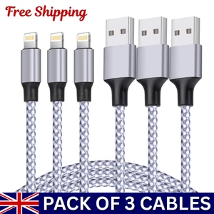 For iPhone Charger Cable Heavy Duty Braided USB Charging Lead Data Sync 1M 2M 3M - Picture 1 of 14