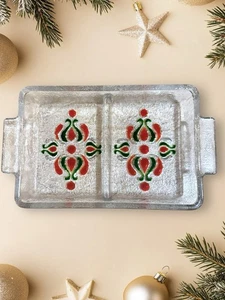 Alle Schönheit Walther Glas 2 Abschnitte Serviertablett mit roten & grünen Blumen - Bild 1 von 10