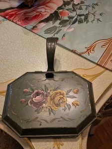 Vintage Metal Tole Painted Butler Crumb Catcher green floral - Picture 1 of 6