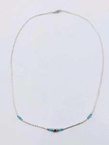 Vintage Liquid Silver and Turquoise Necklace U587 - Picture 1 of 8
